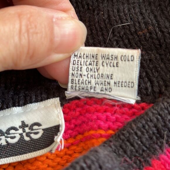 Vtg 80s/90s Contrasts turtleneck brightly colored multi patterned long sweater - Picture 7 of 8